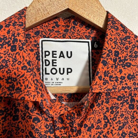 Peau De Loup Women Short Sleeve Button Up Top 6 Floral Blouse Red Navy Blue - Picture 6 of 7